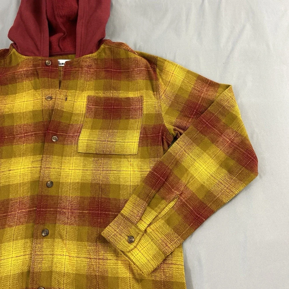 Epic Threads Shacket Boys XL Plaid Hoodie Button Flannel Shirt Jacket Yellow Red